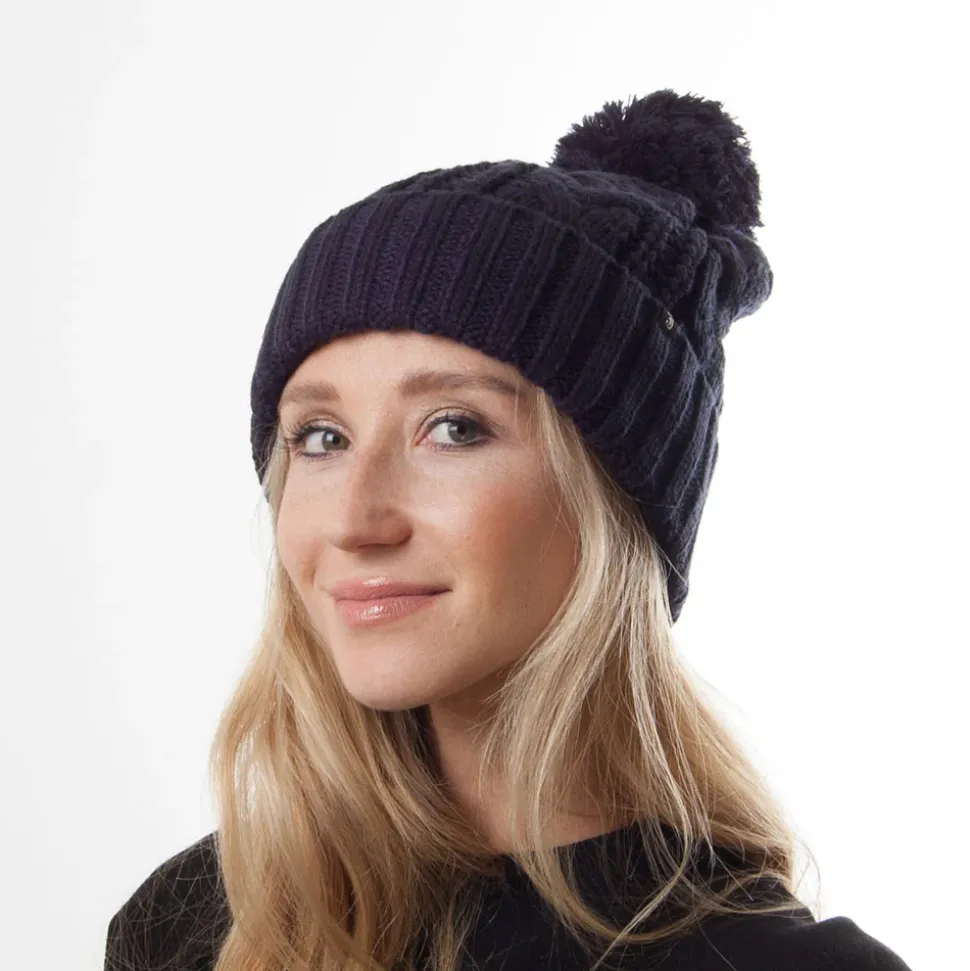 Fashion Bonnet à Pompon à Torsades bleu marine JAXON & JAMES Femme Chapeaux Hiver|Bonnets À Pompon