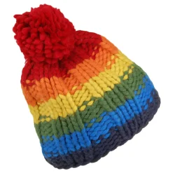 Fashion Bonnet à Pompon en Laine Point de Riz Arc-en-Ciel multicolore Femme Bonnets À Pompon|Bonnets