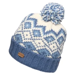 New Bonnet à Pompon et à Revers Losanges bleu-crème Femme Bonnets À Pompon|Bonnets