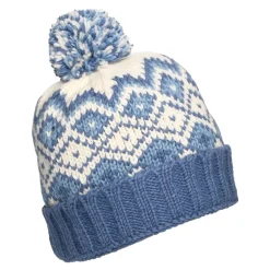 New Bonnet à Pompon et à Revers Losanges bleu-crème Femme Bonnets À Pompon|Bonnets
