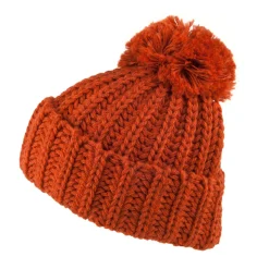 New Bonnet à Pompon et Revers en Laine Anglaise Grosse Maille ocre Femme Bonnets À Pompon|Bonnets