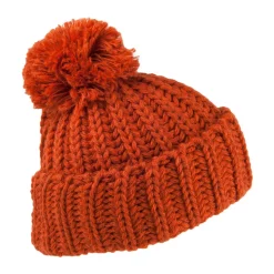New Bonnet à Pompon et Revers en Laine Anglaise Grosse Maille ocre Femme Bonnets À Pompon|Bonnets