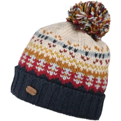 Best Sale Bonnet à Pompon Fair Isle Mosaic bleu marine-rouge-crème Femme Bonnets À Pompon|Bonnets