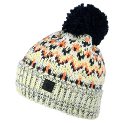 Clearance Bonnet à Pompon Fair Isle Artic gris clair-bleu marine-orange Femme Bonnets À Pompon|Bonnets