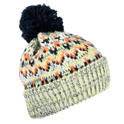 Clearance Bonnet à Pompon Fair Isle Artic gris clair-bleu marine-orange Femme Bonnets À Pompon|Bonnets