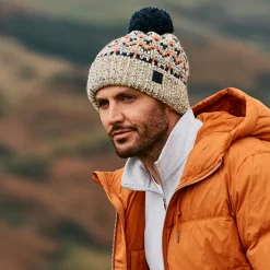 Clearance Bonnet à Pompon Fair Isle Artic gris clair-bleu marine-orange Femme Bonnets À Pompon|Bonnets