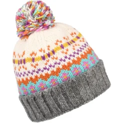 Store Bonnet à Pompon Fair Isle Mosaic crème-gris Femme Bonnets À Pompon|Bonnets