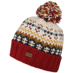 Store Bonnet à Pompon Fair Isle Mosaic rouge-moutarde-crème Femme Bonnets À Pompon|Bonnets