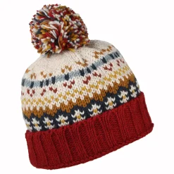 Store Bonnet à Pompon Fair Isle Mosaic rouge-moutarde-crème Femme Bonnets À Pompon|Bonnets
