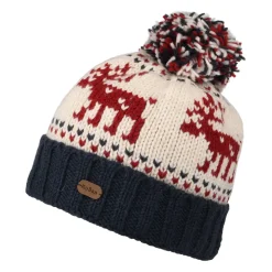 Cheap Bonnet à Pompon Turn Up Reindeer bleu marine-crème Femme Bonnets À Pompon|Bonnets