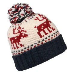 Cheap Bonnet à Pompon Turn Up Reindeer bleu marine-crème Femme Bonnets À Pompon|Bonnets