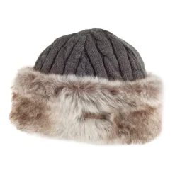 Online Bonnet à Torsades et Fausse Fourrure anthracite-beige sable Femme Fausse Fourrure|Chapeaux Hiver