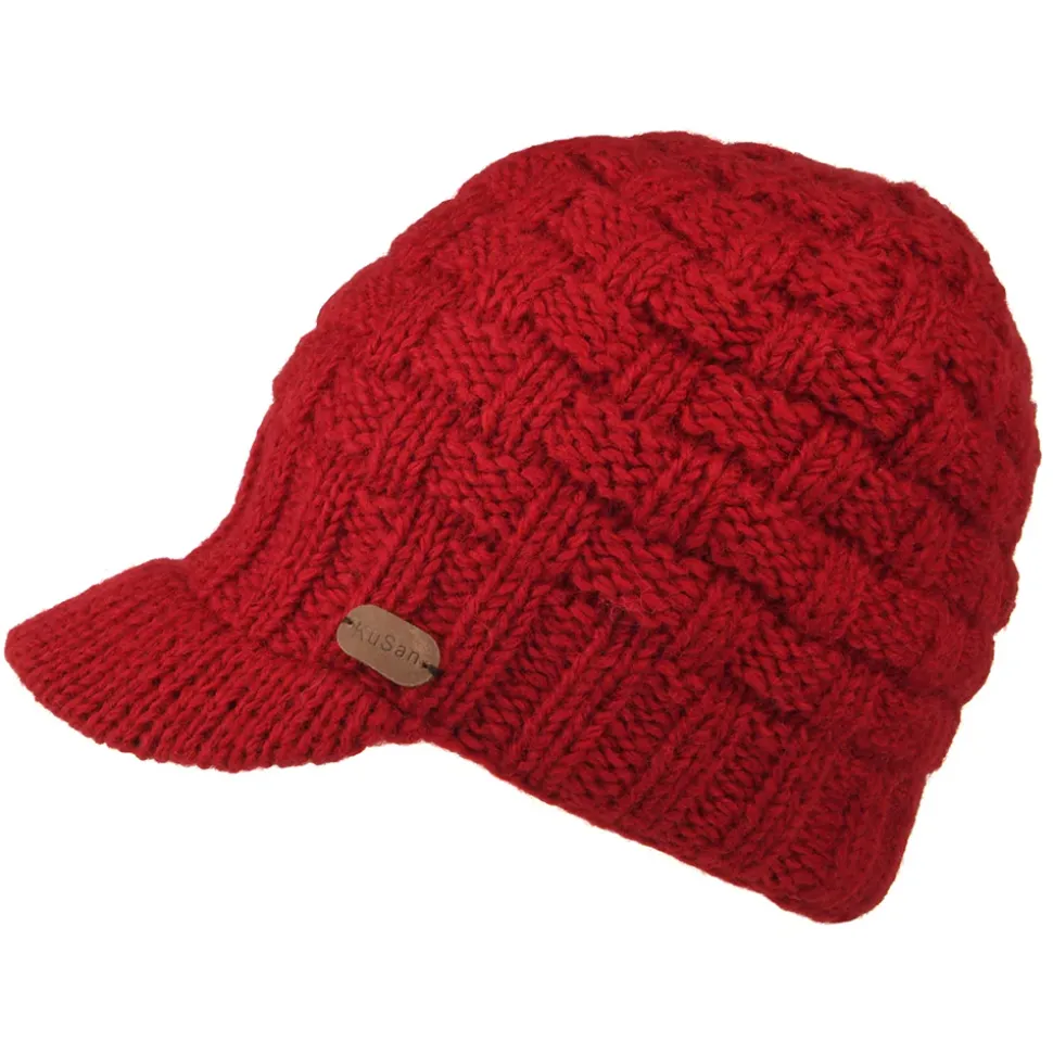 Cheap Bonnet à Visière Maille Nattée rouge Femme Bonnets|Chapeaux Hiver