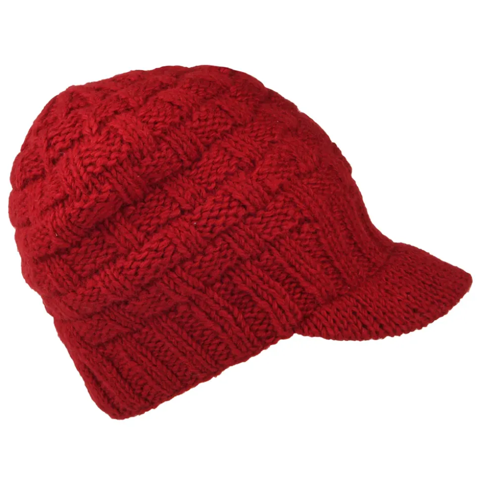 Cheap Bonnet à Visière Maille Nattée rouge Femme Bonnets|Chapeaux Hiver