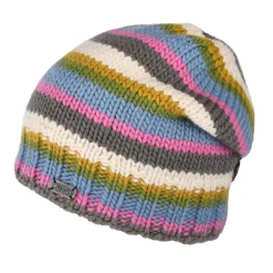 Cheap Bonnet Boutonné à Rayures bleu clair-rose-crème Femme Chapeaux Hiver|Bonnets