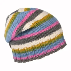 Cheap Bonnet Boutonné à Rayures bleu clair-rose-crème Femme Chapeaux Hiver|Bonnets