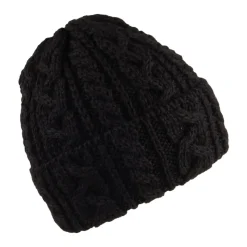 Cheap Bonnet en Laine Anglaise à Torsades et Revers noir Femme Bonnets|Chapeaux Hiver