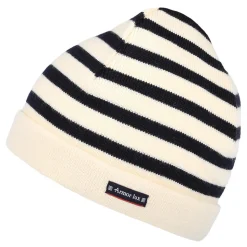 Fashion Bonnet en Pure Laine à Rayures Lannion naturel Femme Bonnets|Chapeaux Hiver
