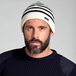Fashion Bonnet en Pure Laine à Rayures Lannion naturel Femme Bonnets|Chapeaux Hiver