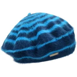 Clearance Béret en Angora à Rayures bleu Femme Chapeaux Hiver|Bérets