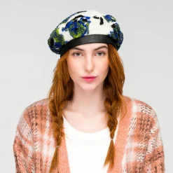 Hot Béret Laineux Floral crème Femme Chapeaux Hiver|Bérets