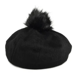 Shop Béret Oversize avec Pompon en Fausse Fourrure Natalie noir Femme Chapeaux Hiver|Bérets
