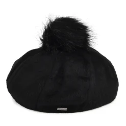 Shop Béret Oversize avec Pompon en Fausse Fourrure Natalie noir Femme Chapeaux Hiver|Bérets