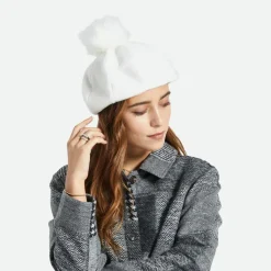 Clearance Béret Oversize avec Pompon en Fausse Fourrure Natalie blanc cassé Femme Chapeaux Hiver|Bérets