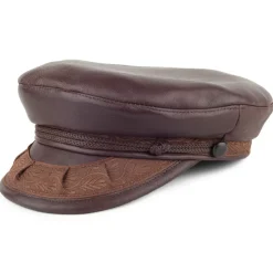 Best Sale Casquette de Marin Grec en cuir marron foncé JAXON & JAMES Femme Casquettes Femme|Chapeaux Femme