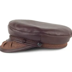 Best Sale Casquette de Marin Grec en cuir marron foncé JAXON & JAMES Femme Casquettes Femme|Chapeaux Femme