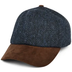 New Casquette en Harris Tweed bleu marine-marron Homme Chapeaux De Pluie|Casquettes De Baseball
