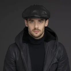 New Casquette Gavroche en Cuir Noclin noir Femme Casquettes Plates|Casquettes Femme