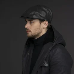 New Casquette Gavroche en Cuir Noclin noir Femme Casquettes Plates|Casquettes Femme