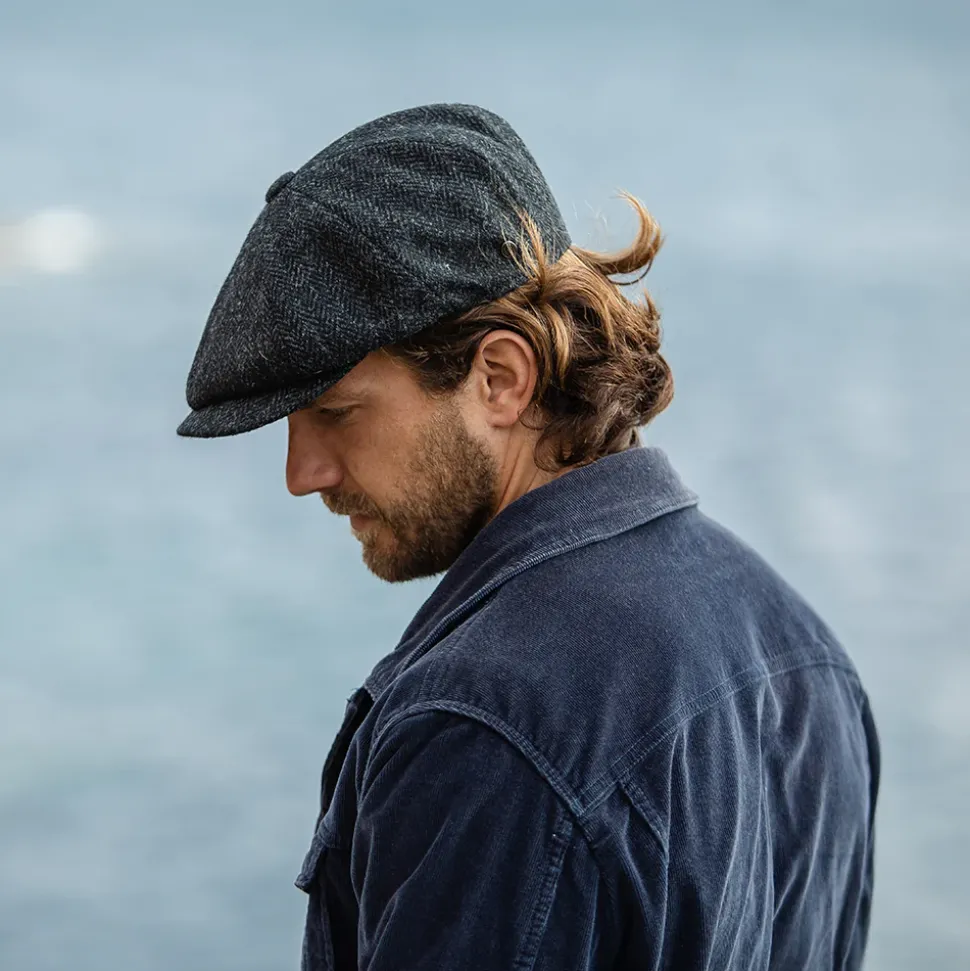 Best Sale Casquette Gavroche en Harris Tweed Taransay noir-anthracite JAXON & JAMES Femme/Homme Casquettes Plates|Grandes Tailles
