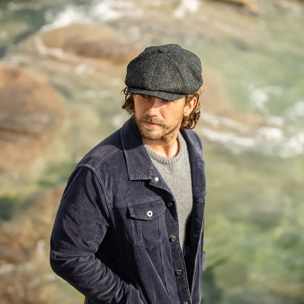 Best Sale Casquette Gavroche en Harris Tweed Taransay noir-anthracite JAXON & JAMES Femme/Homme Casquettes Plates|Grandes Tailles