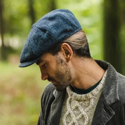 Sale Casquette Gavroche en Harris Tweed Skye bleu-noir JAXON & JAMES Femme/Homme Casquettes Plates|Grandes Tailles