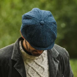 Sale Casquette Gavroche en Harris Tweed Skye bleu-noir JAXON & JAMES Femme/Homme Casquettes Plates|Grandes Tailles
