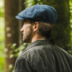 Sale Casquette Gavroche en Harris Tweed Skye bleu-noir JAXON & JAMES Femme/Homme Casquettes Plates|Grandes Tailles