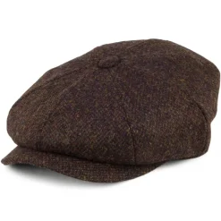 New Casquette Gavroche en Harris Tweed Arnol mousse-marron JAXON & JAMES Femme/Homme Casquettes Plates|Grandes Tailles