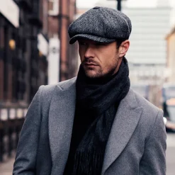 Clearance Casquette Gavroche en Harris Tweed à Chevrons Carloway anthracite Femme/Homme Casquettes Plates|Chapeaux Hiver