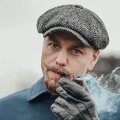 Clearance Casquette Gavroche en Harris Tweed à Chevrons Carloway anthracite Femme/Homme Casquettes Plates|Chapeaux Hiver