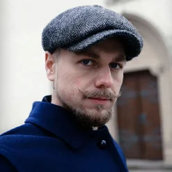 Clearance Casquette Gavroche en Harris Tweed à Chevrons Carloway anthracite Femme/Homme Casquettes Plates|Chapeaux Hiver