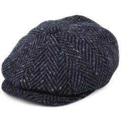 Best Sale Casquette Gavroche en Tweed du Donegal Épais à Chevrons Pettigo bleu marine-noir JAXON & JAMES Femme/Homme Casquettes Plates|Grandes Tailles