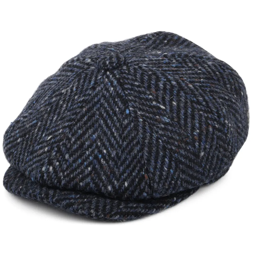 Best Sale Casquette Gavroche en Tweed du Donegal Épais à Chevrons Pettigo bleu marine-noir JAXON & JAMES Femme/Homme Casquettes Plates|Grandes Tailles