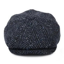 Best Sale Casquette Gavroche en Tweed du Donegal Épais à Chevrons Pettigo bleu marine-noir JAXON & JAMES Femme/Homme Casquettes Plates|Grandes Tailles