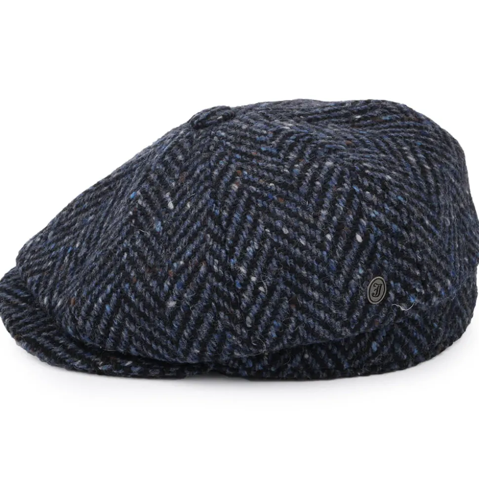 Best Sale Casquette Gavroche en Tweed du Donegal Épais à Chevrons Pettigo bleu marine-noir JAXON & JAMES Femme/Homme Casquettes Plates|Grandes Tailles
