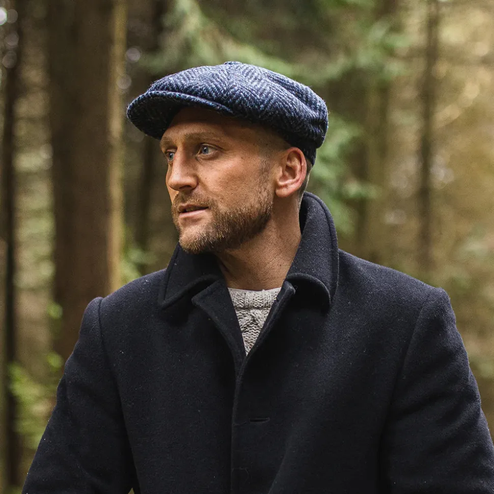 Best Sale Casquette Gavroche en Tweed du Donegal Épais à Chevrons Pettigo bleu marine-noir JAXON & JAMES Femme/Homme Casquettes Plates|Grandes Tailles