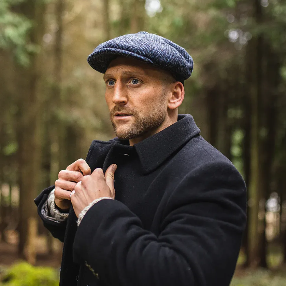 Best Sale Casquette Gavroche en Tweed du Donegal Épais à Chevrons Pettigo bleu marine-noir JAXON & JAMES Femme/Homme Casquettes Plates|Grandes Tailles