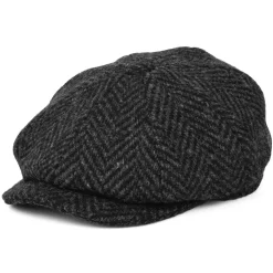 Cheap Casquette Gavroche en Tweed du Donegal Épais à Chevrons Glencoagh noir-anthracite JAXON & JAMES Femme/Homme Casquettes Plates|Grandes Tailles