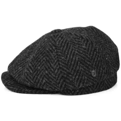 Cheap Casquette Gavroche en Tweed du Donegal Épais à Chevrons Glencoagh noir-anthracite JAXON & JAMES Femme/Homme Casquettes Plates|Grandes Tailles